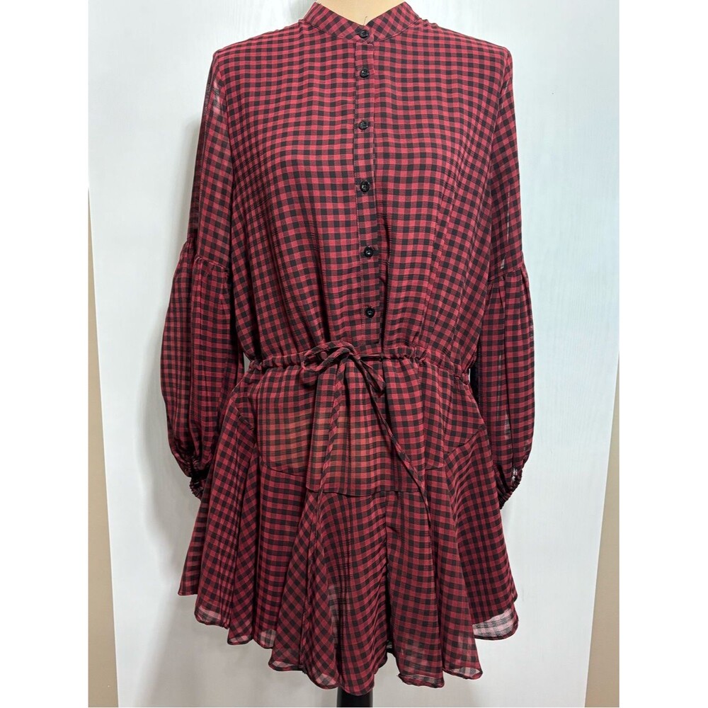 VICI Gingham Mini Dress Womens Large Red Maroon Black Checked Plaid Manchester